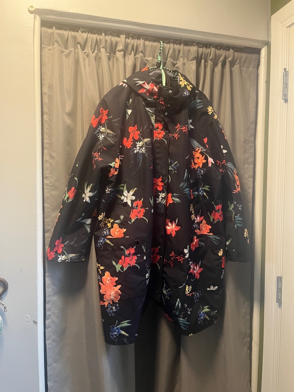 Arctic Expedition Black Floral rain Coat with Hood